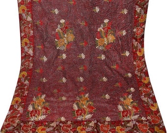 Vintage Indian Traditional Beautiful Net Fabric Saree Bollywood Saree Embroidered Floral Thread Work IK125
