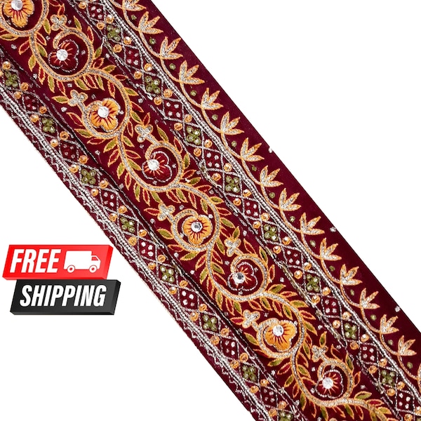 Bestickter Seidenstoff, Spitze-Blumenstoff, Hochzeitskleid, Sari-Borte, Saree-Stoff, Art Quilt, Indian Trim-Bulk-Lager, Tischläufer