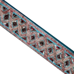 Vintage Sari Border Seta indiana Saree Trim Nastro decorativo tradizionale etnico Pizzo ampio Paillettes Lehenga Hem Patch Wall Decor SBS3064