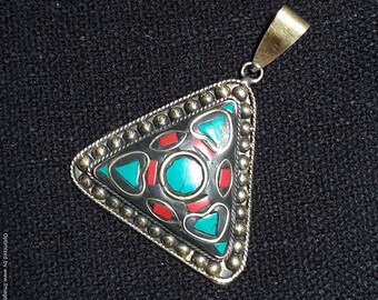 Boho Turquoise Triangle Necklace, Gold Filled Gemstone Pendant
