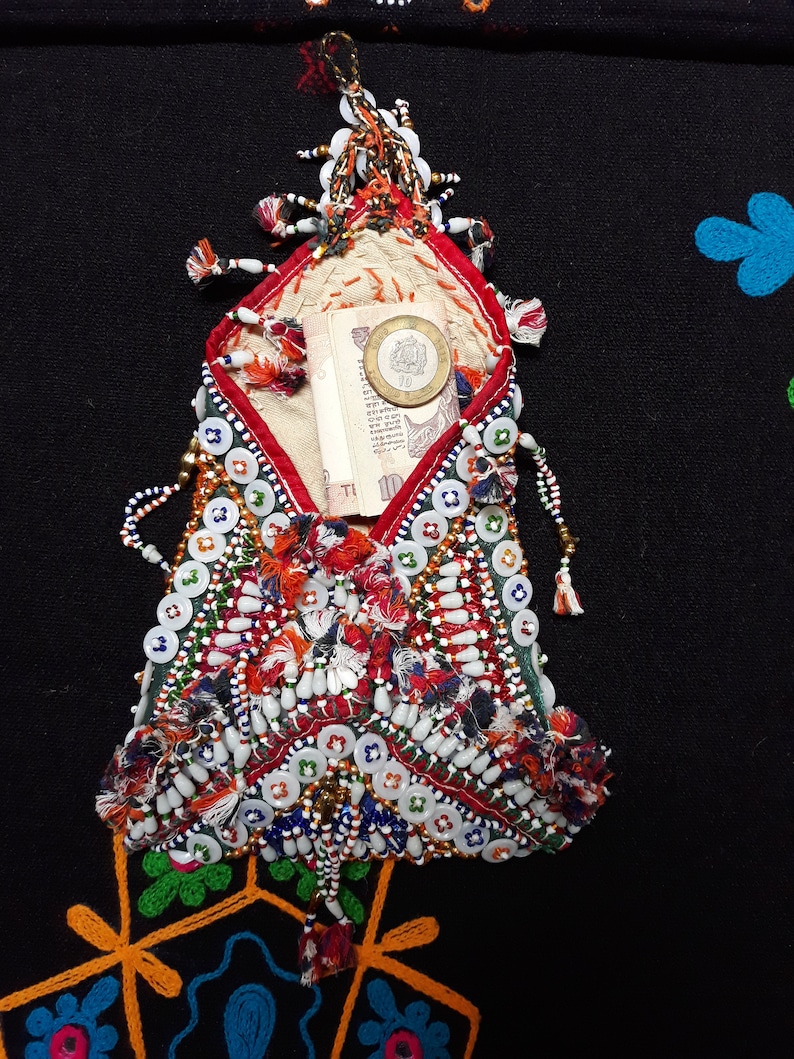 Indian Tribal Antique Vintage Coin Pouch,Handmade Pouch,Vintage Bag,Beads Coin Purse,Coin Purse,Money Purse Banjara Coin Pouch,Beads Purse