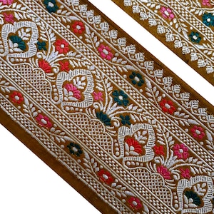 Vintage Indian Bollywood Sari Border Indian Silk Saree Trim Floral Ribbon Decorative Traditional Ethnic Lace Wide Lehenga Hem Patch Decor
