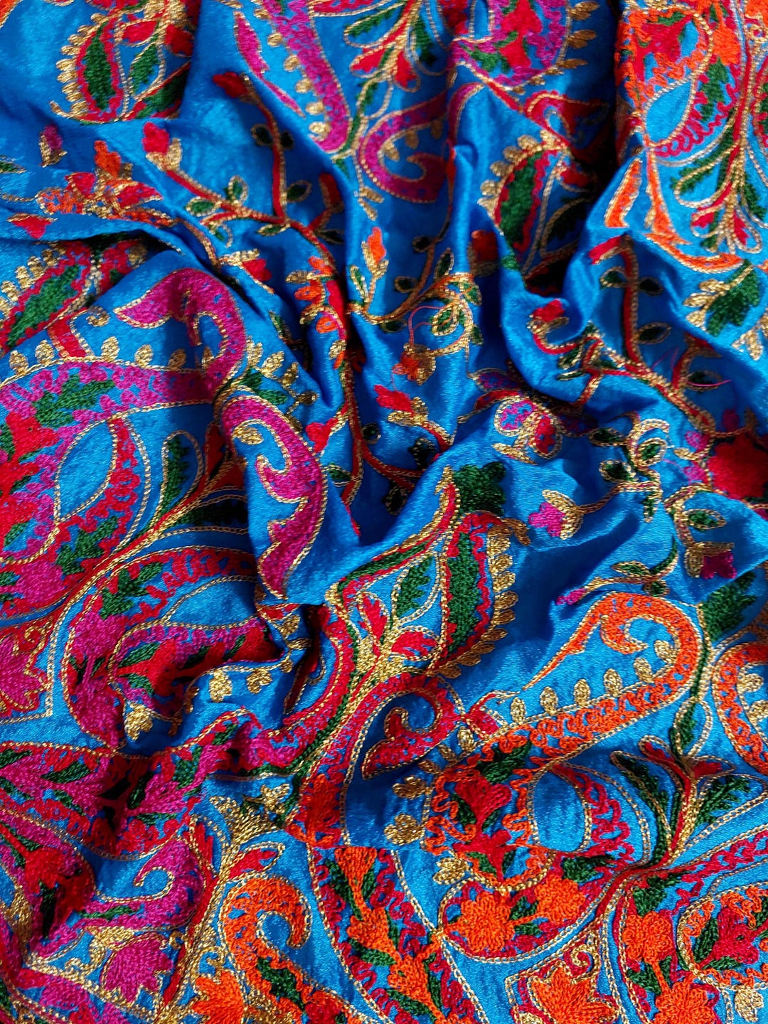 Vintage Handmade Ari Work Dupatta Georgette Silk Blue Embroidered ...