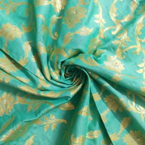 Vintage Teal Gold Banarasi Art Silk Dupatta Brocade Floral Indian Ethnic Wedding Stole Scarf Traditional