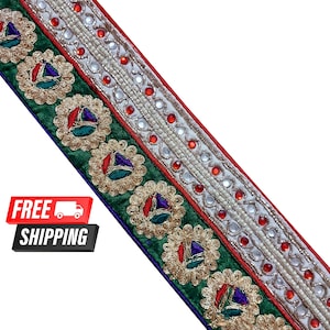 Vintage Indian Sari Embellishments Trim By The Yard Embroidered Saree Ribbon Cushions Sewing Crafting Trimmings Curtains Headbands Border