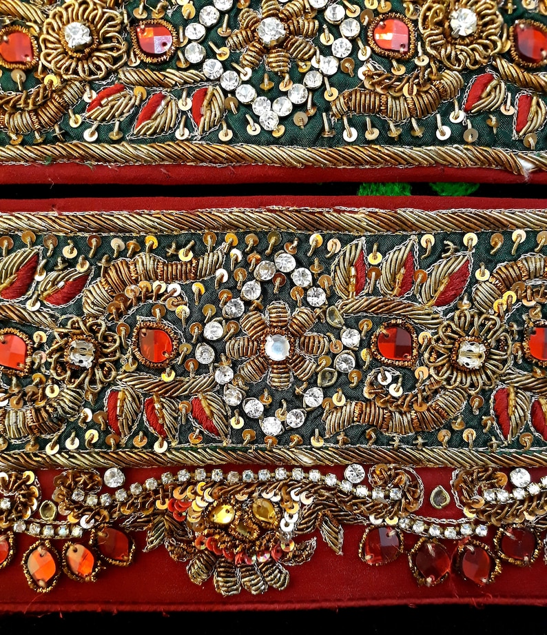 Vintage Saree Border India Decorative Trim Antique Embroidered Ribbon Silk Sari Lace Trimmings Decor Cloth Tape Hem Patch Applique ANI112