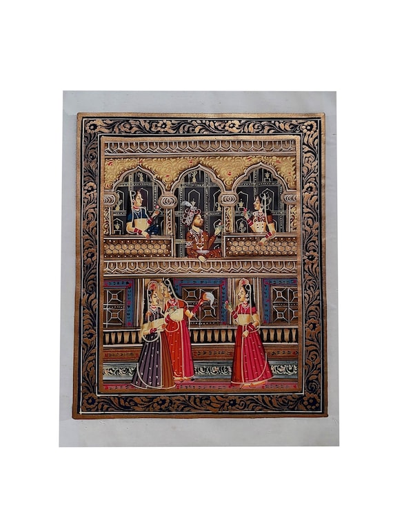 1980s Vintage Handmade Mughal Miniature Painting Royal Rajasthan