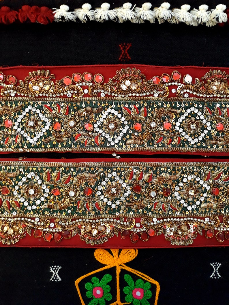 Vintage Saree Border India Decorative Trim Antique Embroidered Ribbon Silk Sari Lace Trimmings Decor Cloth Tape Hem Patch Applique ANI112