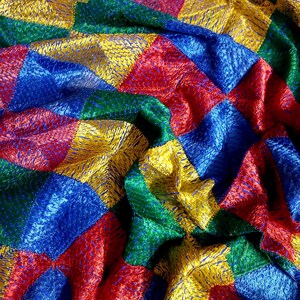 Vintage Handmade Phulkari Dupatta Georgette Silk Multicolor Checkered Indian Embroidered Ethnic Textile Scarf Art Stole
