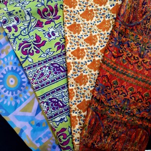 Silk Fabric Remnants: Ethnic Sari Scrap Bundle, Sewing By Weight