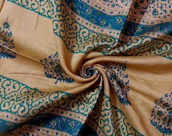 Dupatta de algodón vintage / Bufanda india beige con estampado de bloques / Bufanda étnica bohemia / Dupatta floral tradicional / Regalo de San Valentín para ella