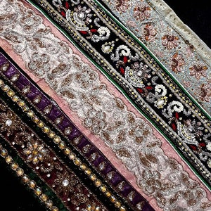 Wholesale Lot Sari Scraps Embellishments Swatch Saree Assorted Fabric Patches Junk Journal Craft Supplies Collage Ribbons Border Trims