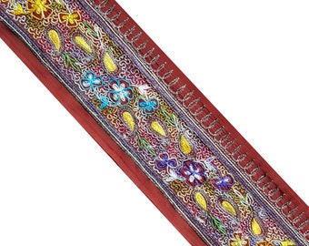 Vintage Embroidered Sari Border, Used Sewing Patchwork Fabric Trim, Women Ribbon Sari Border, Wholesale Trim, Sari Trim SI57
