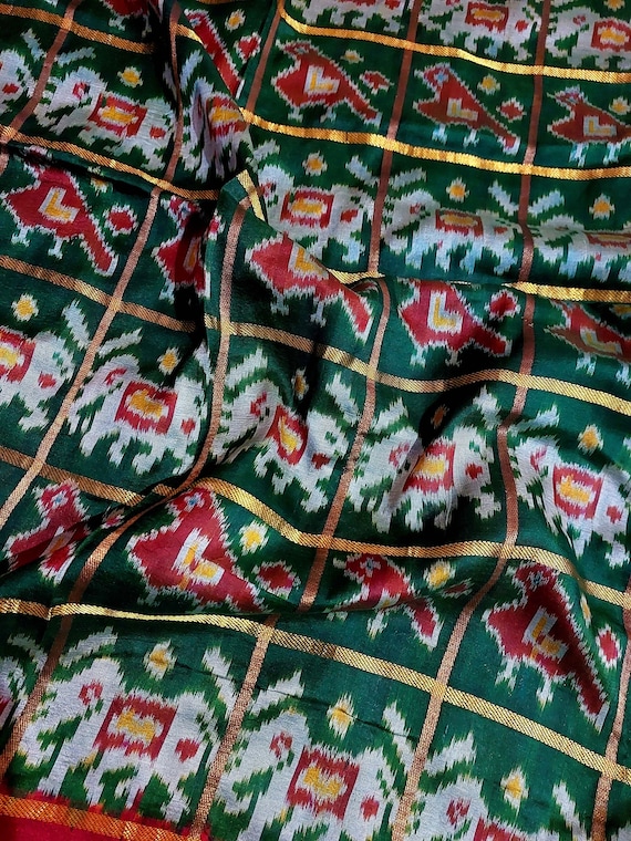 ikat silk dress material Pure Ikat Silk Fabric by the Yard Dress Making Cloth Collage Sewing Vintage  Recycled Material Ikat Fabric Textile Saree Recycled Material