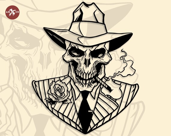 Gangster Schadel Rauchen Zigarre Tabacco Zigarette Klassische Etsy