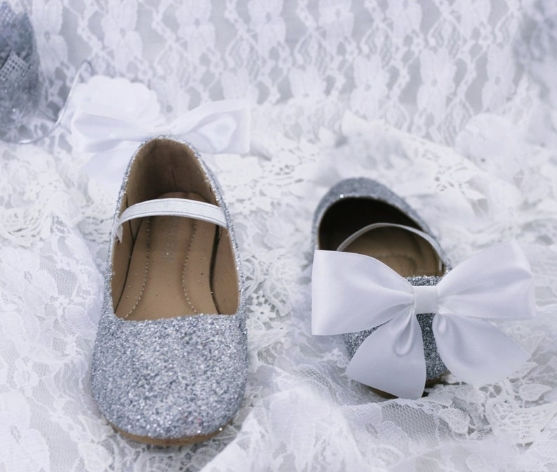 silver sparkle flower girl shoes