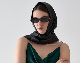 Black Eco Leather Scarf Hood | Oversized Faux Leather Shawl, Avant Garde Accessory