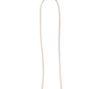 May include: A cream-colored belt with a knotted design. The belt features a circular band connected to two long, thin cords. The cords hang down from the knot, creating a simple yet elegant accessory.