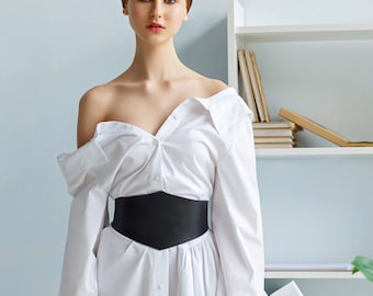 Handmade Leather Corset Belt: Wide Waist Fashion Accessory