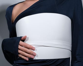 White Vegan Leather Corset Belt - Stylish Eco-Friendly Plus Size Accessory - Wide Women&#39;s Waist Belt -Corset Belt for Dress
