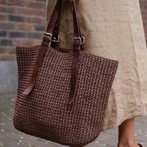 Crochet Raffia Tote Bag for Women, Stylish Beach Shoulder Bag, Summer Fashion Accessory - Beach Shoulder Bag - Crochet Raffia Tote Bag