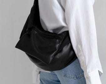 Banana Vegan Leather Crossbody Bag: Spacious Foldable Shoulder Bag