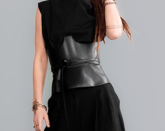 Vegan Leather Corset Belt: Wide Waist Cincher - Plus Size Eco Fashion