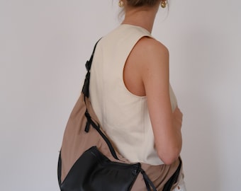Vegan Leather Half Moon Crossbody Bag: Foldable Shoulder Bag