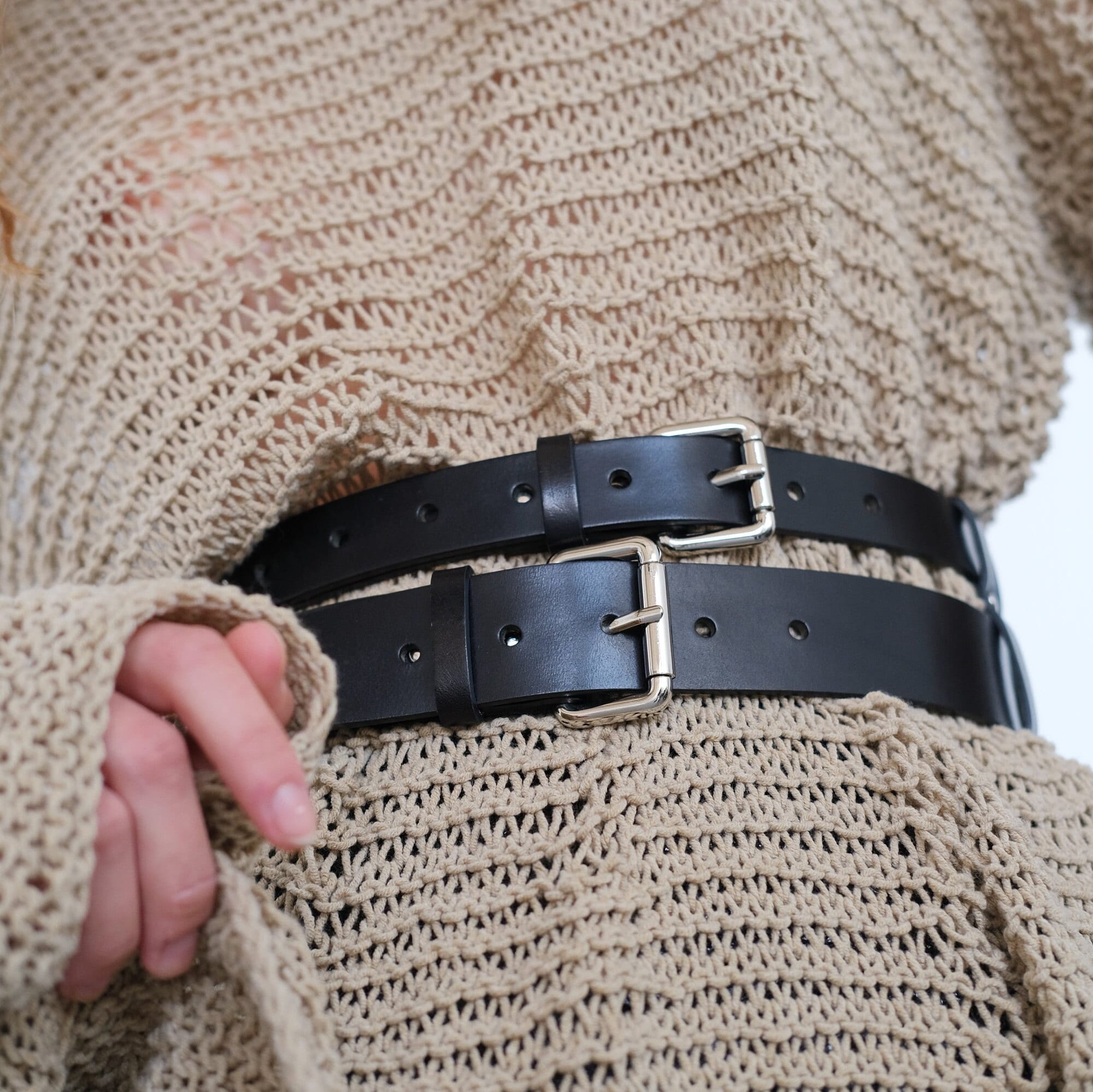 【タグあり】25AW Double Buckel Leather Belt Double Prong Full Grain Veg Tan Leather Belt | Gaucho Ninja