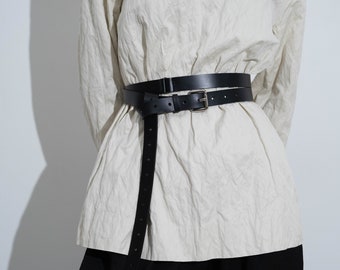 Women&#39;s Double Wrap Leather Belt with Buckle - Leather Wrap Self Tie Belt with Buckle, Woman Belt in Full Grain Leather  -  Birthday Gift