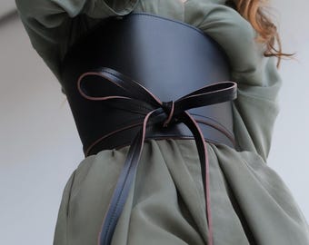 Stylish Wide Vegan Leather Corset Belt - Black Accessory for Women, Eco-Friendly Plus Size Fashion Statement  - Wide Women&#39;s Waist Belt