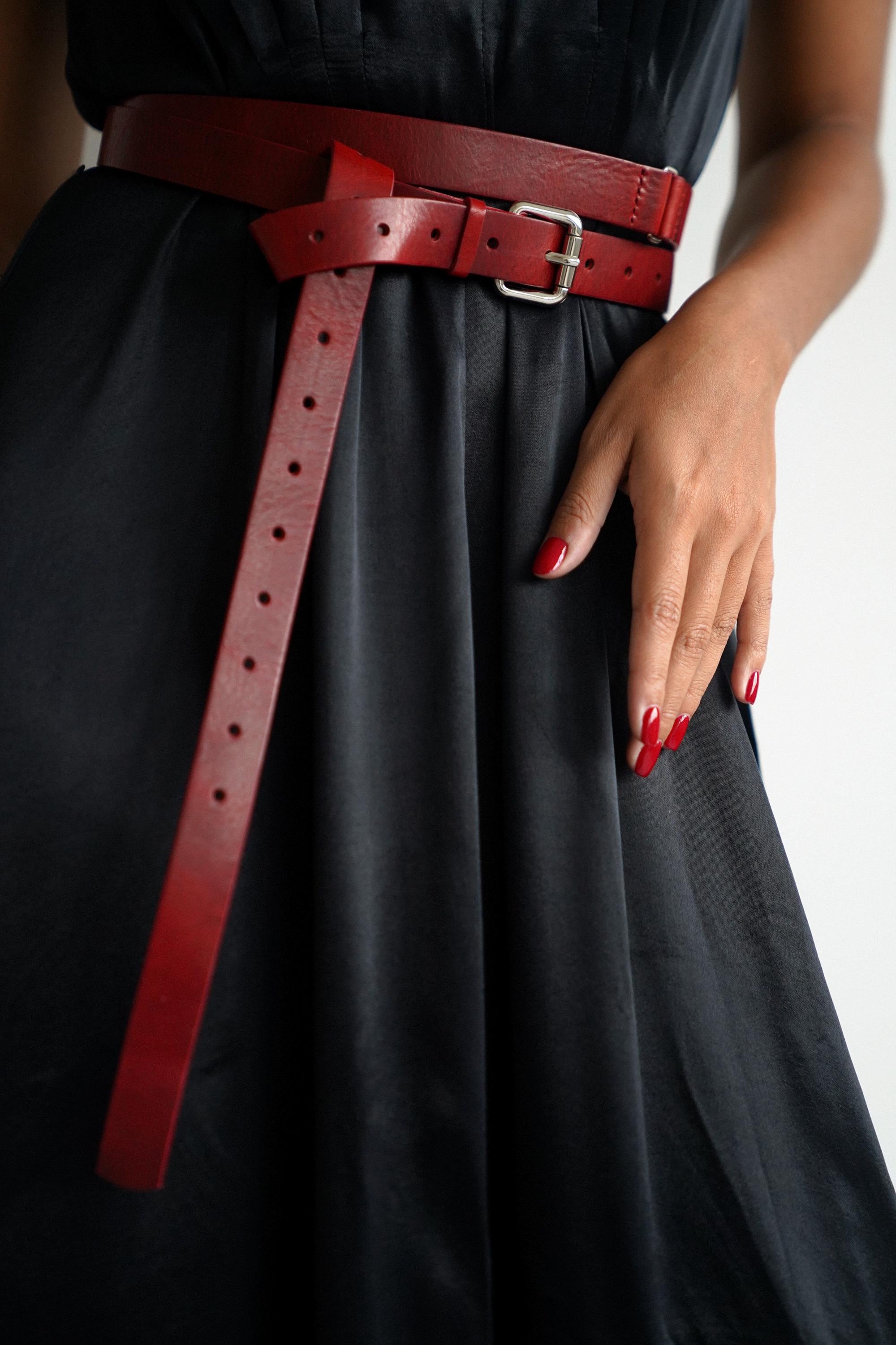 Ada Wide Genuine Leather Wrap Belt in two tone Red Wrap Belt | Wrap Fuchsia Belt | Leather Belt | Ada Belt  main image 2
