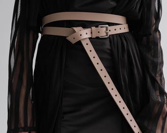 Handmade Full-Grain Leather Double Wrap Belt: Self-Tie Women's Belt