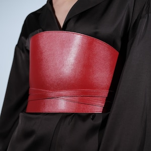 Red Corset - Wide Vegan Leather Corset Belt - Red Accessory for Women - Plus Size Fashion Statement  - Wide Women's Waist Belt-Gift for Her