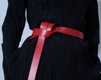Red Leather Tie Belt: Full Grain Vegetable Tanned Knot Belt