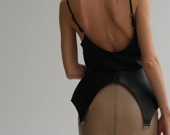 Black Vegan Leather Basque Belt: Wide Corset Waist Belt