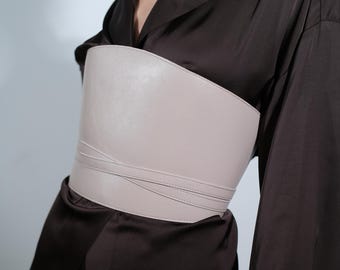 Beige Wide Vegan Leather Corset Belt - Gift for Her Accessory for Women - Eco-Friendly Plus Size Fashion Statement - Wide Women&#39;s Waist Belt