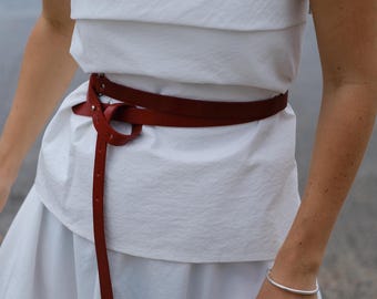 Handmade Full Grain Leather Wrap Belt: Women's Self Tie Belt