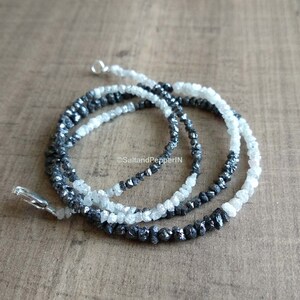 20 Carat 2.0 to 3.0 MM Natural White & Black Color Rough Loose Diamond Beads 16&quot; Strand / Necklace / Chain wt Silver Clasp - Natural Diamond