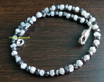 11 Carat White & Black Rough Diamond Bracelet – Sterling Silver Clasp