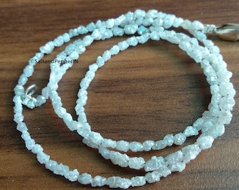 15 Ct Natural Rough Diamond Beaded Necklace White Raw Diamond Necklace Handmade Gift for Her 925 Silver Clasp
