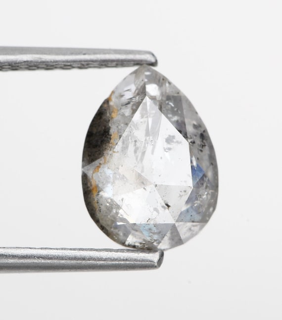 salt and pepper natural grey pear diamond icy white pear galaxy  diamond transparent Rose cut diamond for pear engagement diamond ring