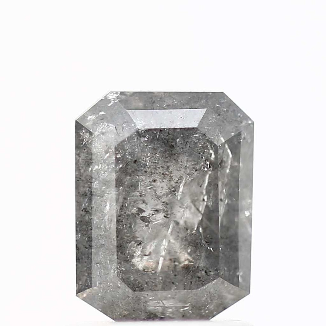 Natural Salt Pepper Emerald Cut Diamond, Grey Loose Stone (1.01 Ct, 6 ...