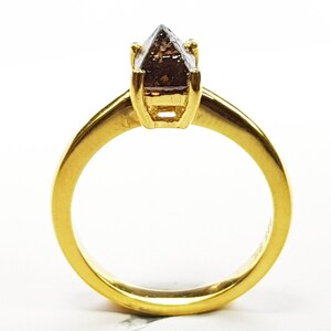 1.54 Ct Natural Crystal Rough Diamond Ring, Prong Crystal Rough Diamond Engagement Ring, Fancy Brown Color Diamond 14K White & Yellow Gold