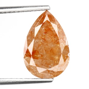 Diamante natural laranja de 3,12 quilates com lapidação em pera, pedra rústica para anel de noivado, presente para ela.