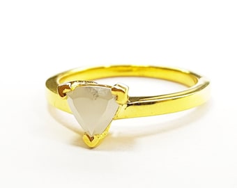 Trillion Cut Diamond Ring, Minimalist Gold Solitaire, Modern Engagement