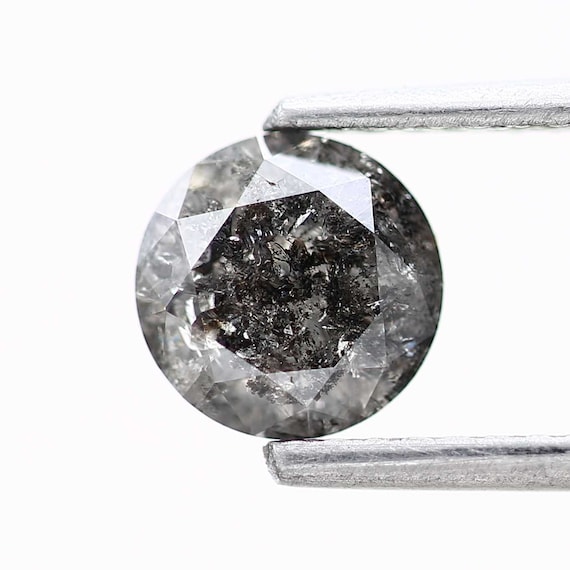 0.80 Ct Natural Round Salt and Pepper Diamond, Black Inclusion Loose Diamond for Engagement Ring, Custom Jewelry Stone