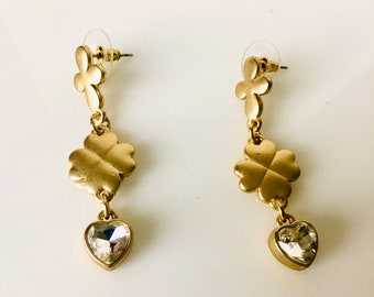 Boucles d’oreilles en métal doré et cristal