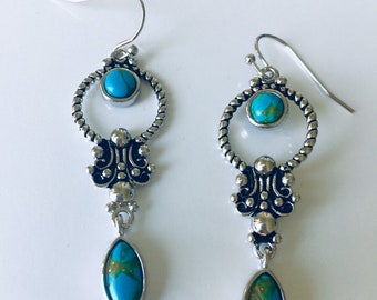 Boucles d'oreilles argentées et turquoise