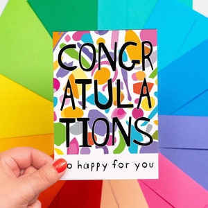 Carte de félicitations moderne avec message au dos | Remise des diplômes, bravo, nouvel emploi, promotion | Carte de voeux A6 avec enveloppe colorée